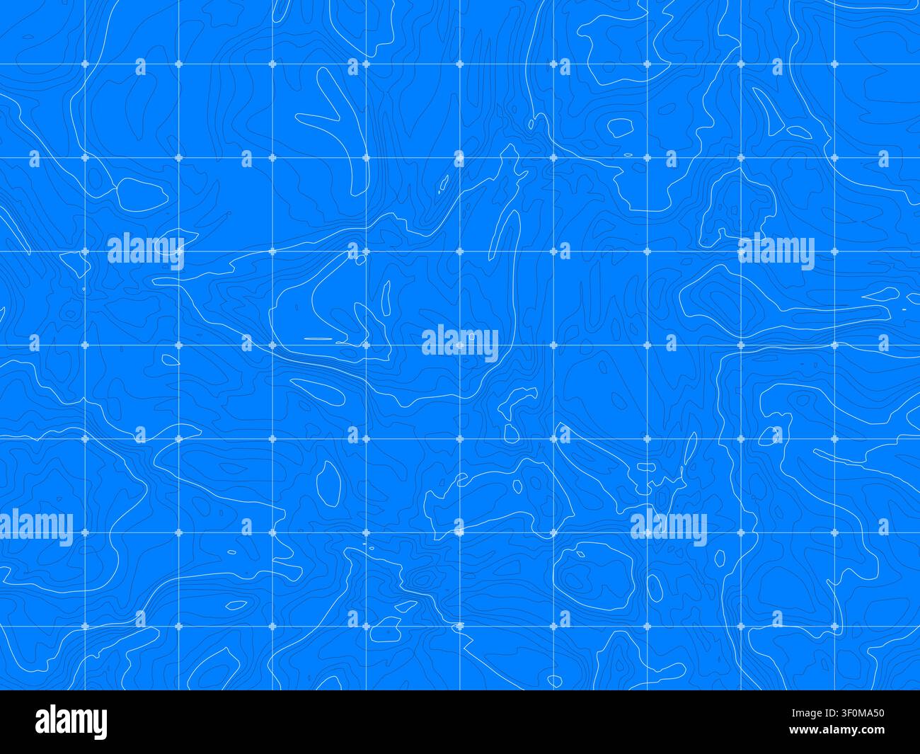 Topographic map showing contour lines on blue background Stock Vector