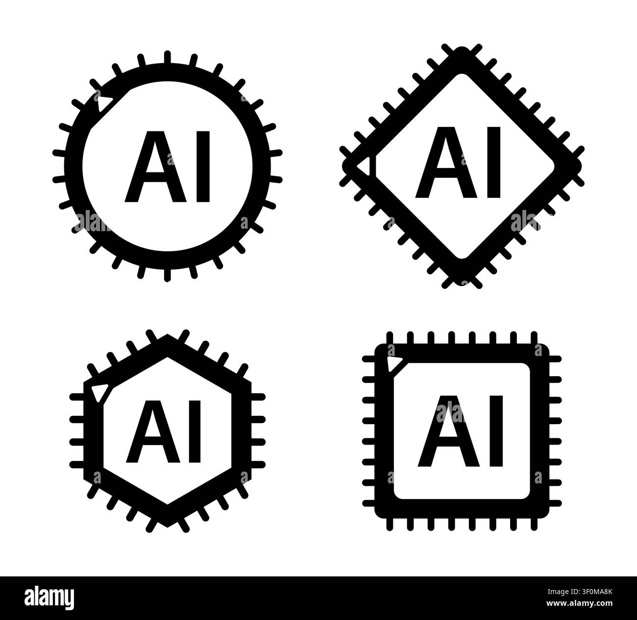 Artificial intelligence AI processor chip technology icons Stock Vector