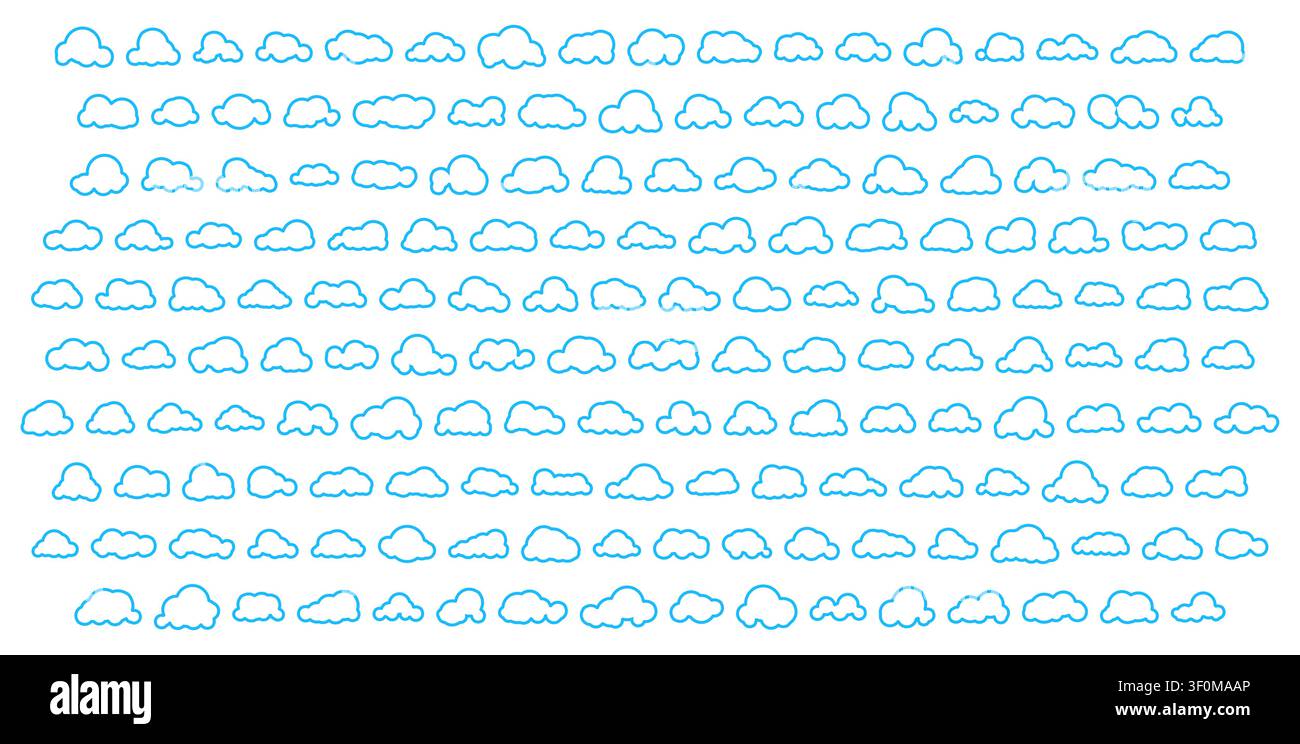Blue outline cloud collection showing various shapes Stock Vector