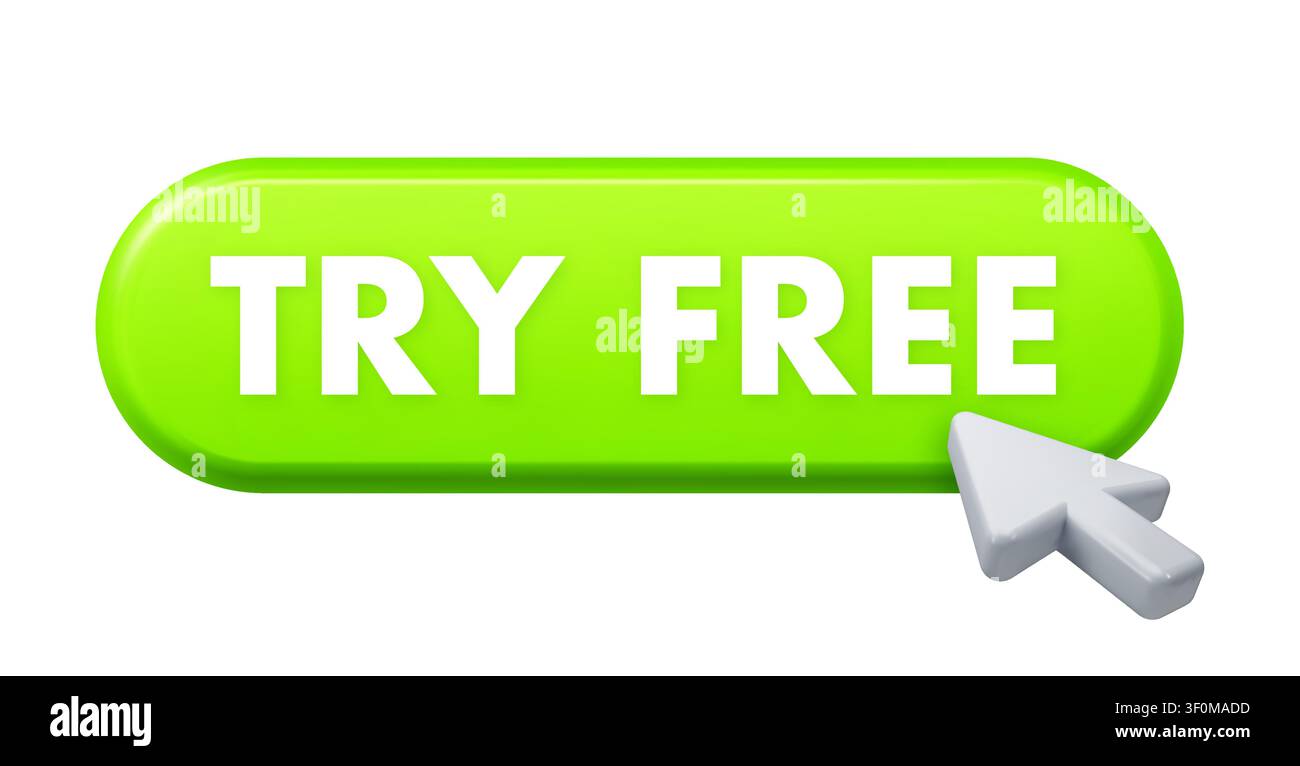 Mouse cursor clicking try free green button Stock Vector
