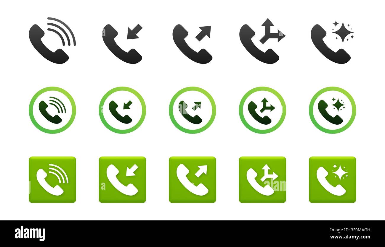 Phone call communication flat and 3D icons set Stock Vector