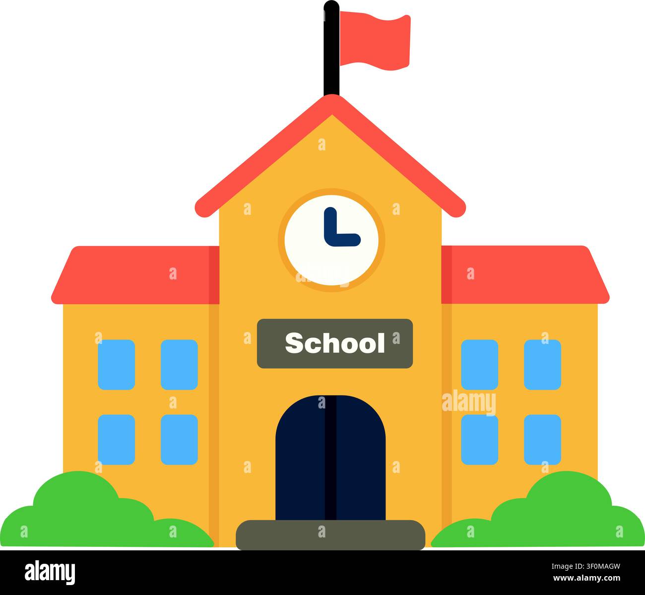 School Building Flat Vector Illustration – Modern Educational Campus Exterior Stock Vector