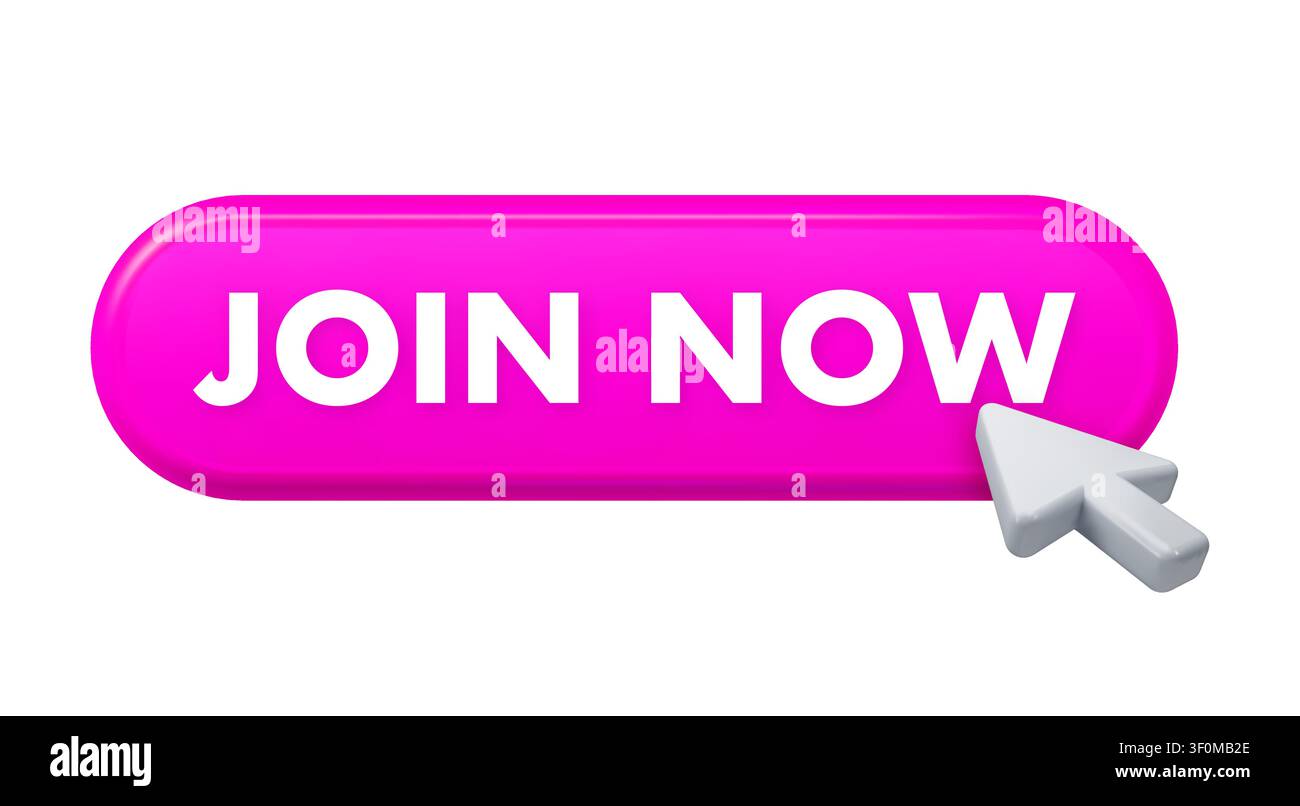 Pink join now button with mouse cursor clicking Stock Vector