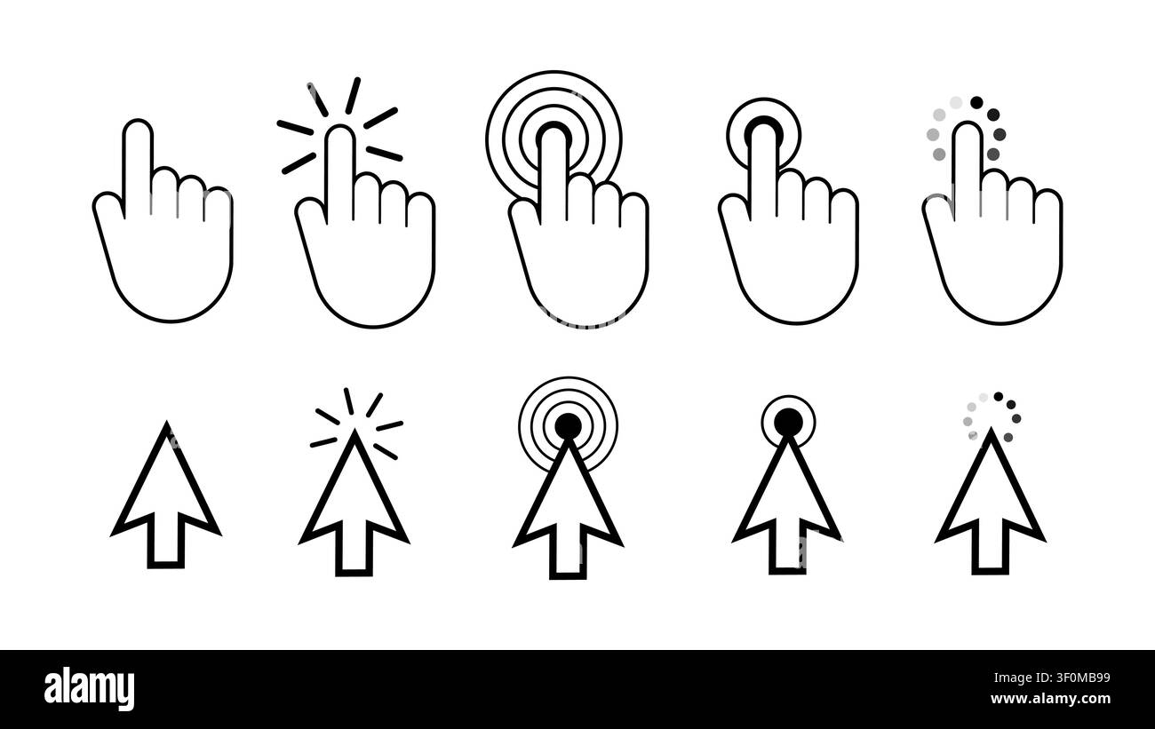 Mouse cursors and hand pointers clicking interface icons Stock Vector