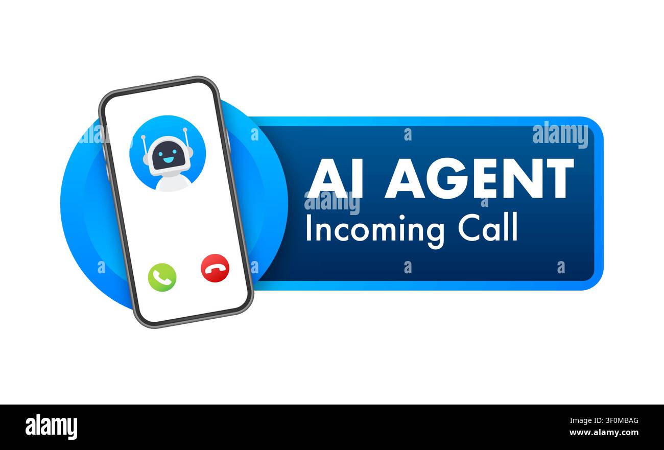AI agent incoming call on smartphone screen Stock Vector