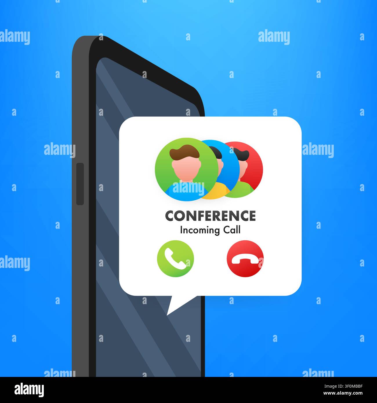 Smartphone displaying incoming conference call notification Stock Vector