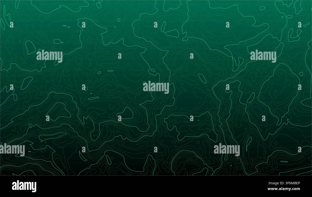 Green topographic map displaying geographic contour lines background Stock Vector
