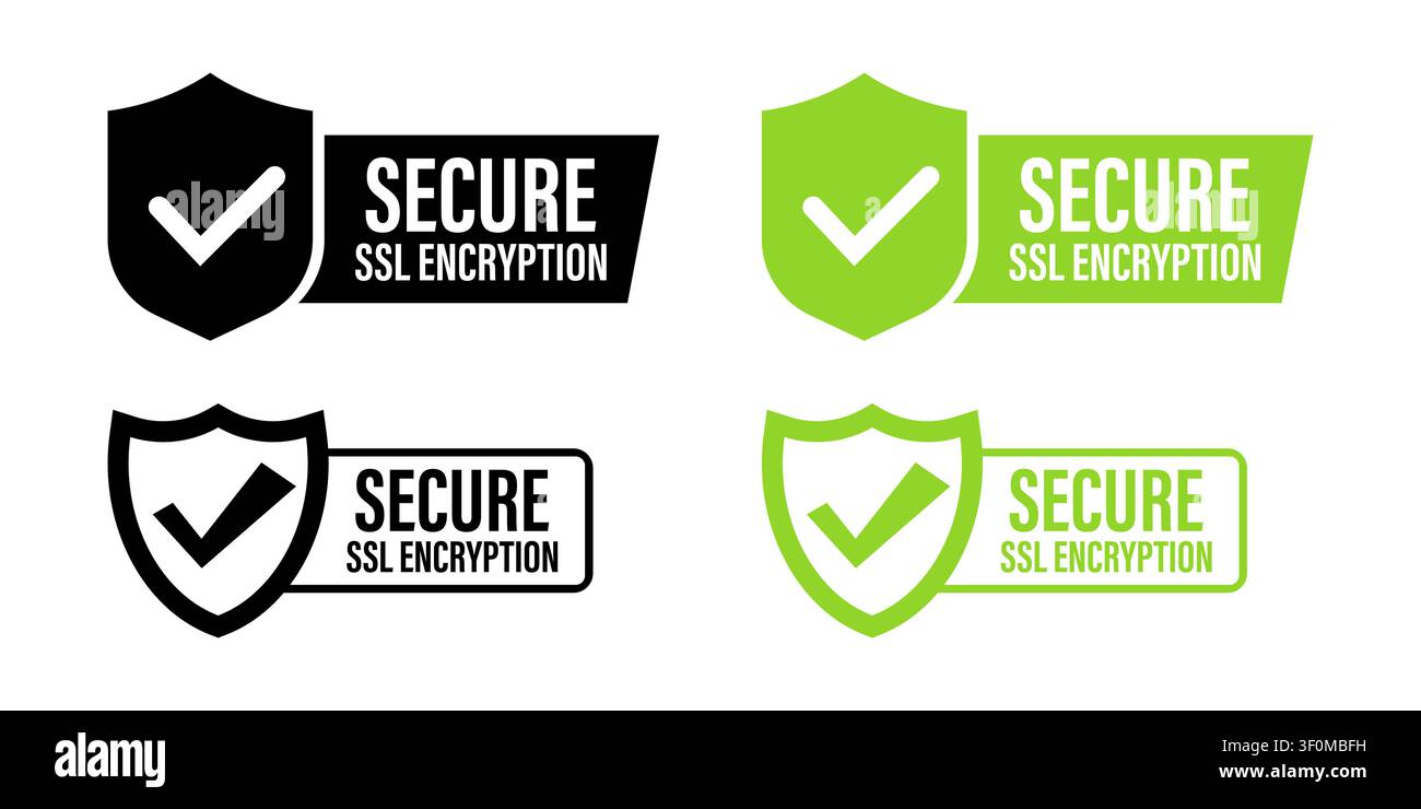 Secure SSL encryption web data protection shield icons Stock Vector