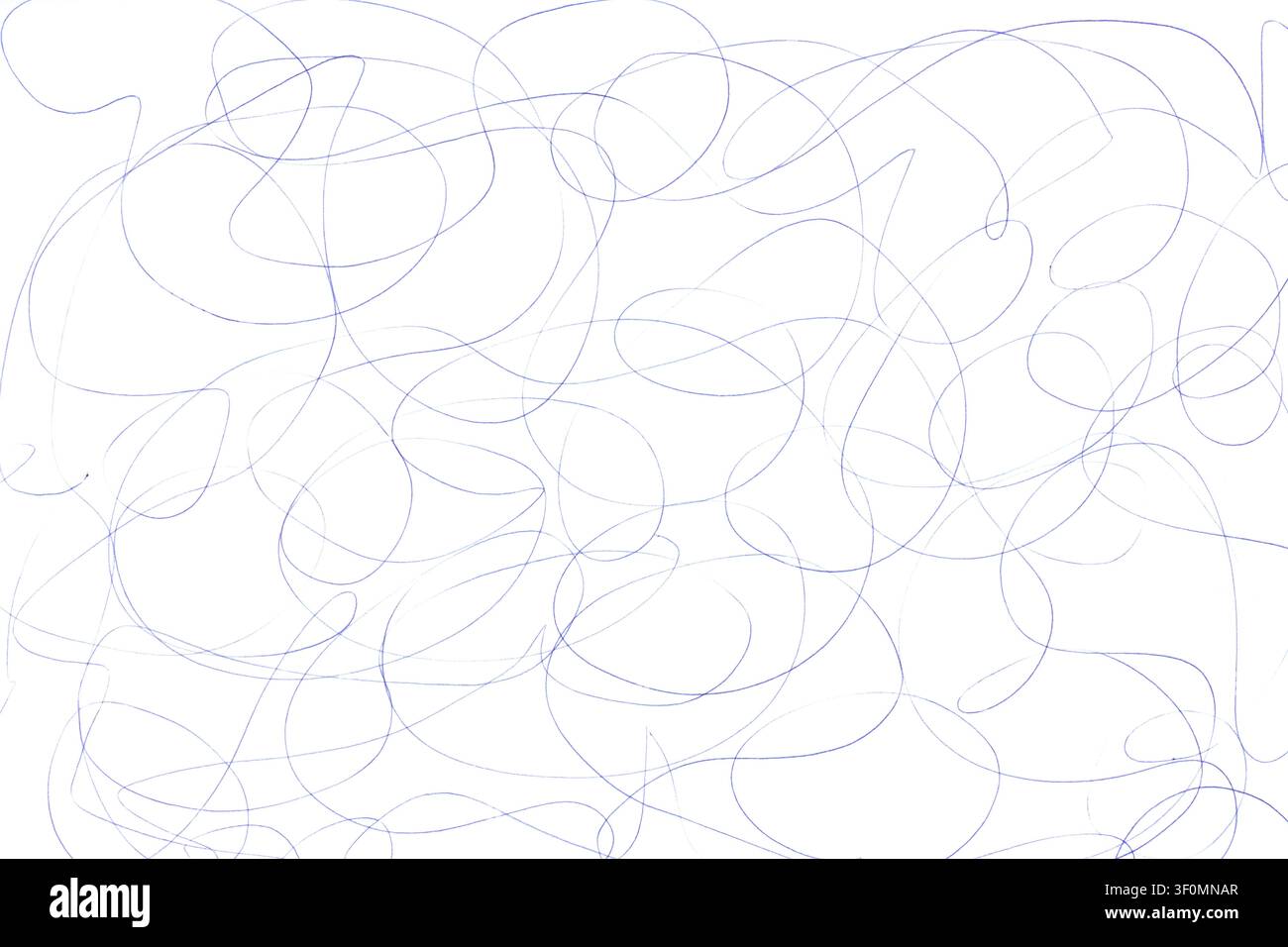abstract continuous line scribble with blue ballpoint pen on white paper background Stock Photo