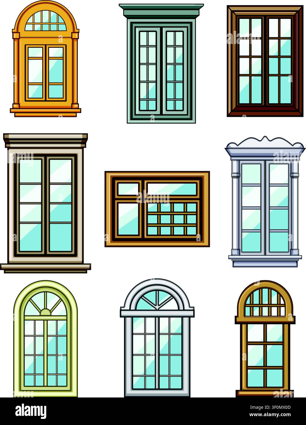 Various window frames illustrating architectural design elements Stock Vector