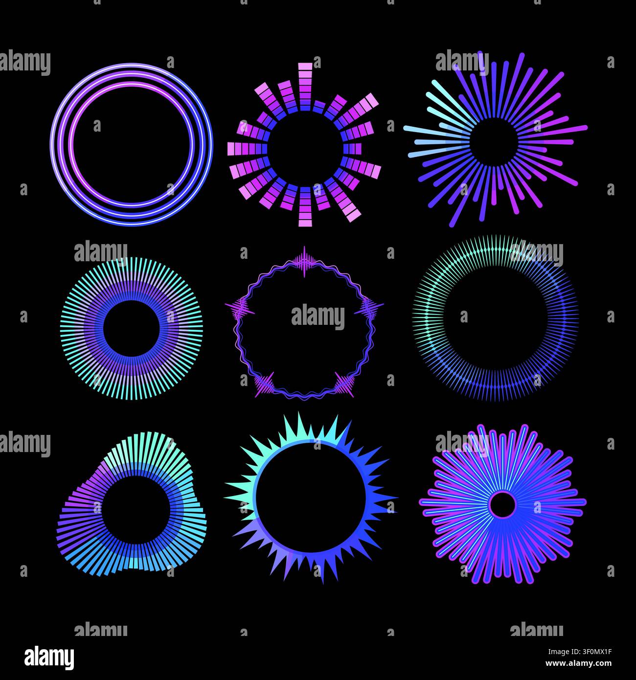 Circular soundwave equalizer collection vector abstract design Stock Vector