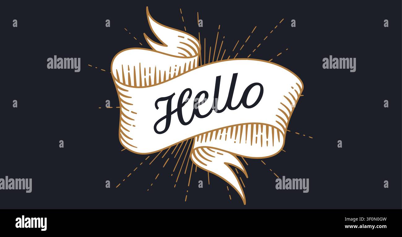 Hello. Banner ribbon. Chalkboard style Stock Vector