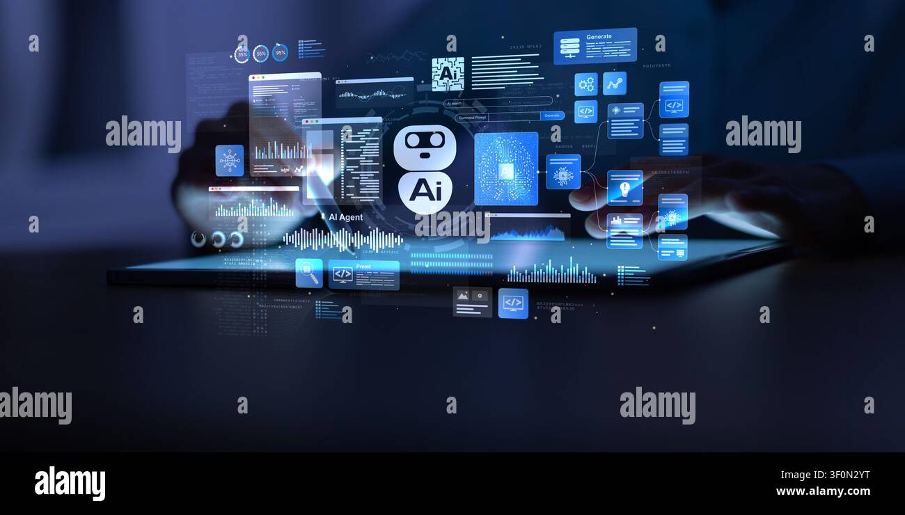 AI artificial intelligence platform for business automation and data analysis with interactive digital interface Stock Photo