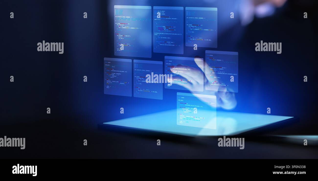 RPA robotic process automation system for software development and business workflow with virtual screen interface Stock Photo