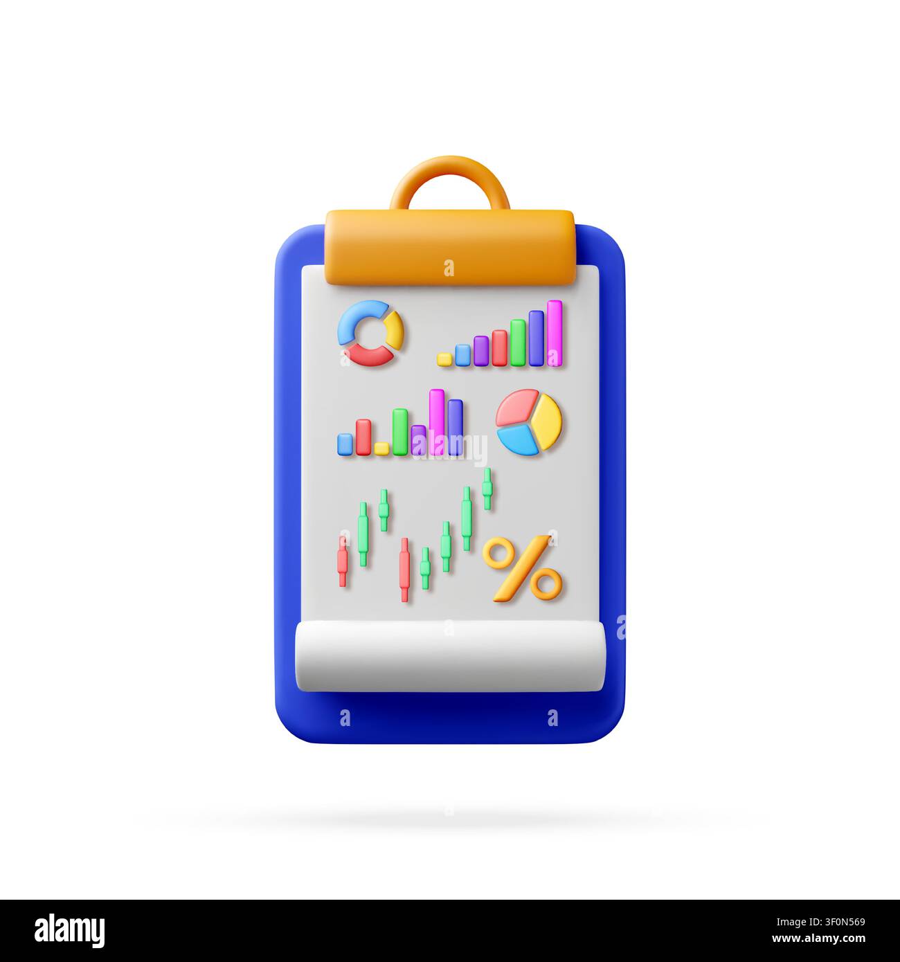 3d clipboard with financial report and chart. Stock Vector
