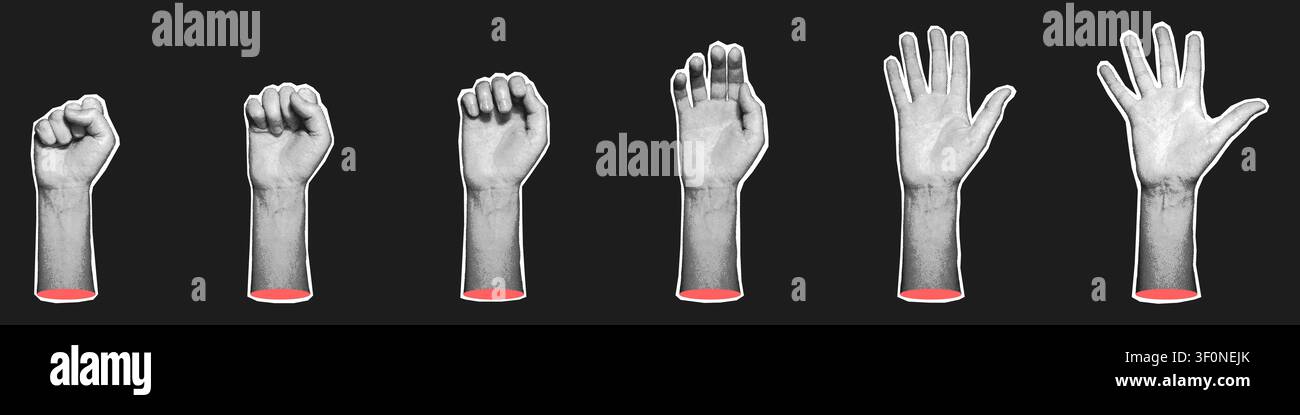Halftone Hand Open Close Fist Palm Sequence Illustration Stock Vector