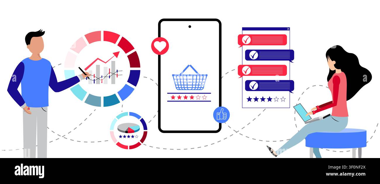 Digital E-Commerce Platform with Analytics and Mobile Shopping Cart - vector illustration Stock Vector
