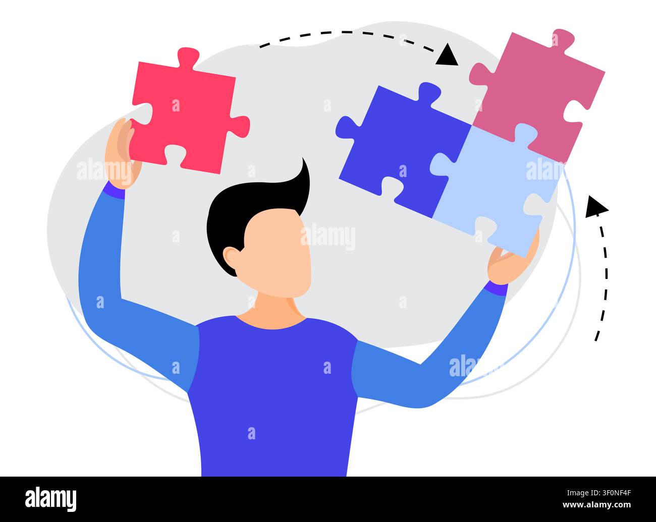 Professional Completing a Puzzle with Missing Jigsaw Pieces - vector illustration Stock Vector
