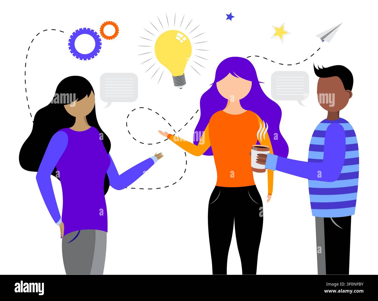 Diverse Creative Team Brainstorming and Sharing Fresh Ideas - vector illustration Stock Vector