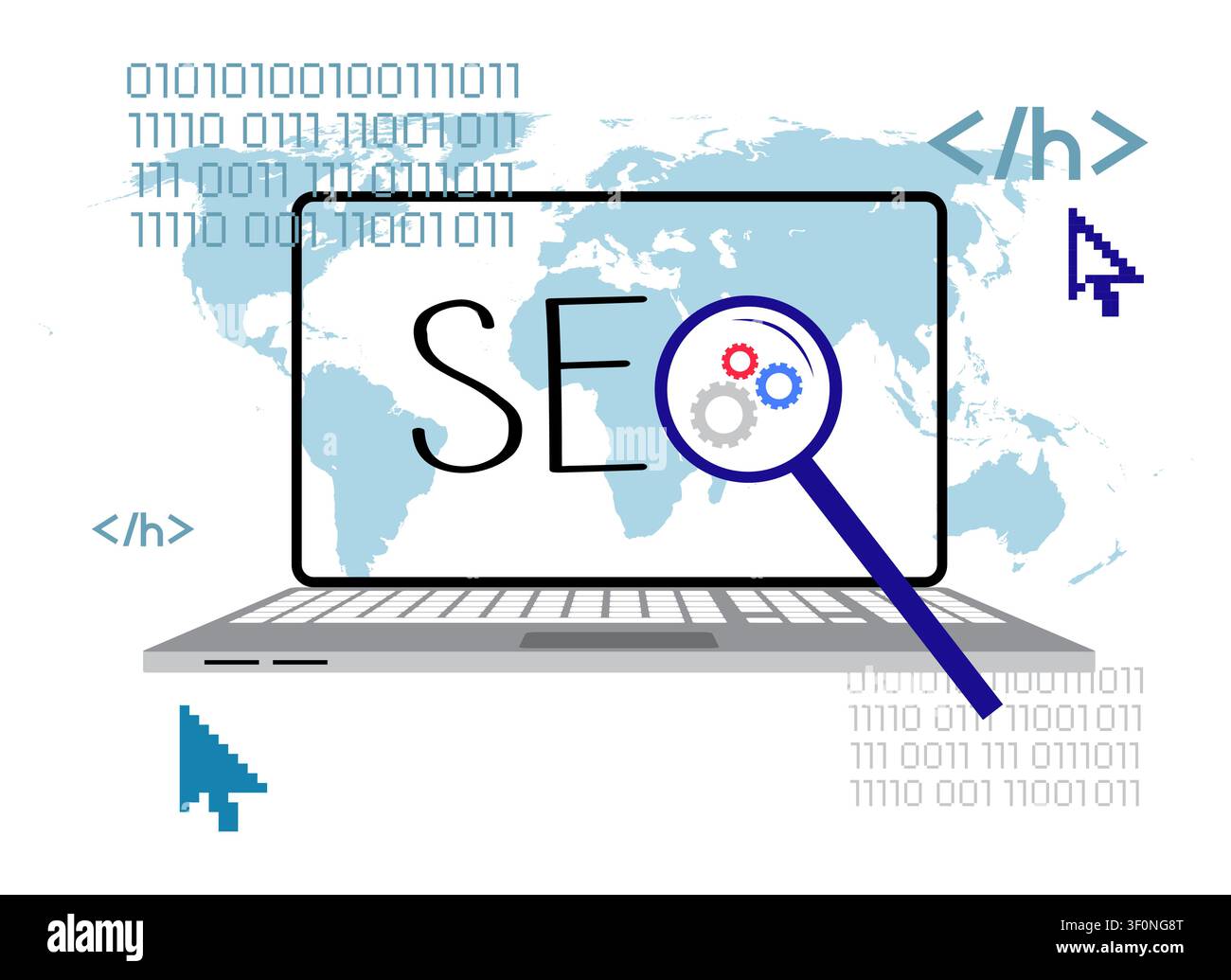 Laptop Screen with Search Engine Optimization SEO Analytics Tool - vector illustration Stock Vector
