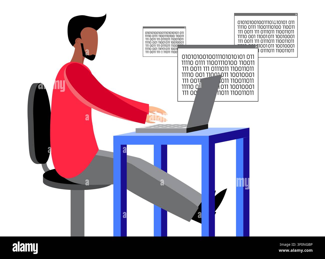 Software Developer Programming Code on Laptop with Multiple Screens - vector illustration Stock Vector