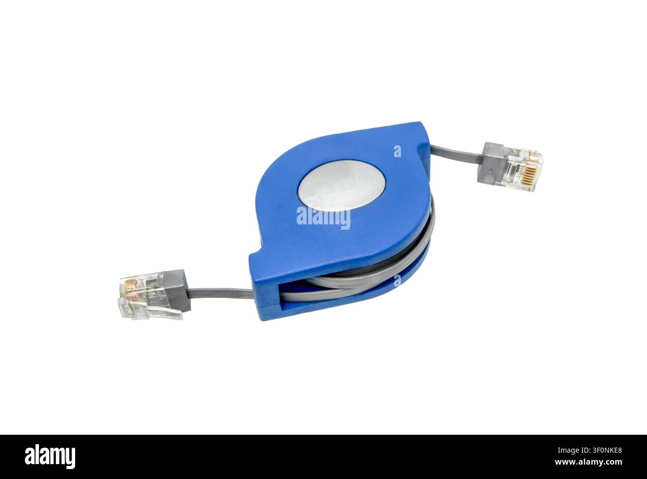 RJ-45 cable on white background. Ethernet Cable Extension. Network cable with connectors. Stock Photo