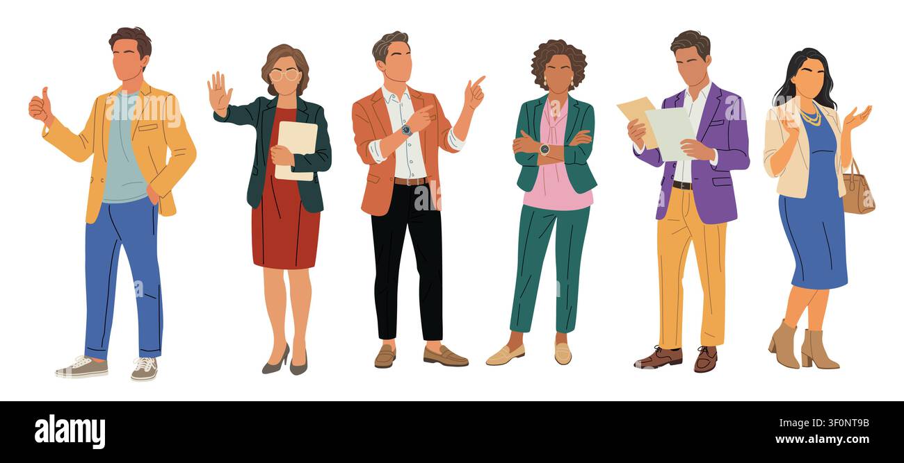 Set of animated people with active gesture Stock Vector