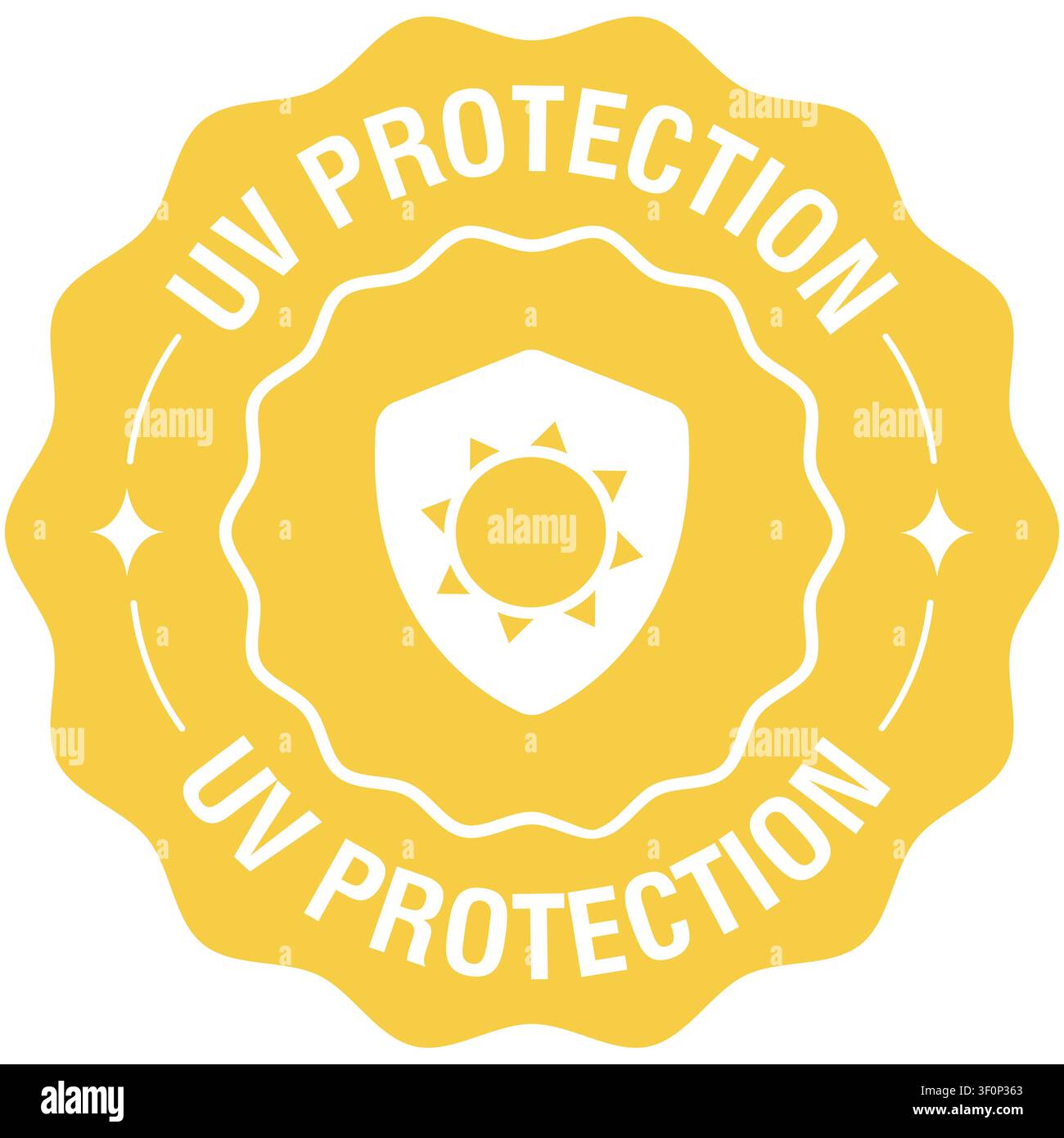 Flat illustration of UV protection badge depicting sun shield seal for skincare and product labeling Stock Vector