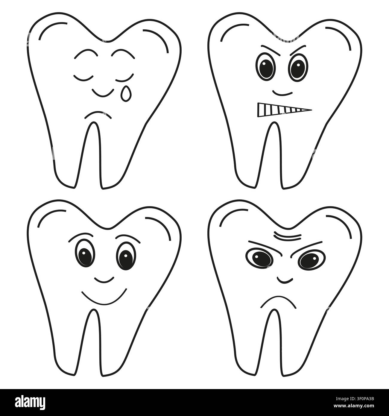 Surprised smiling tooth icon. Curious molar symbol. Friendly dental character illustration Stock Vector