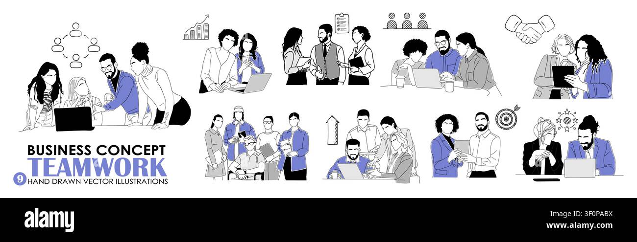 Team work unfolds in diverse work place Stock Vector
