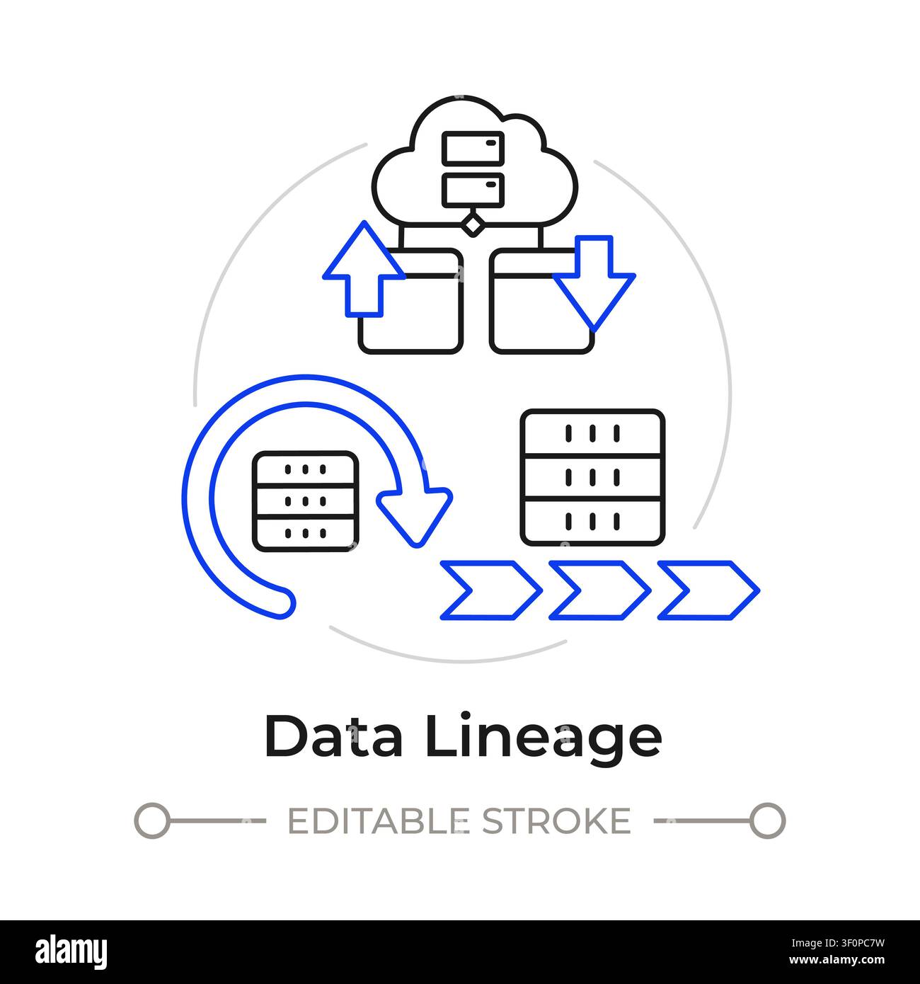 Data lineage duotone line art concept icon Stock Vector