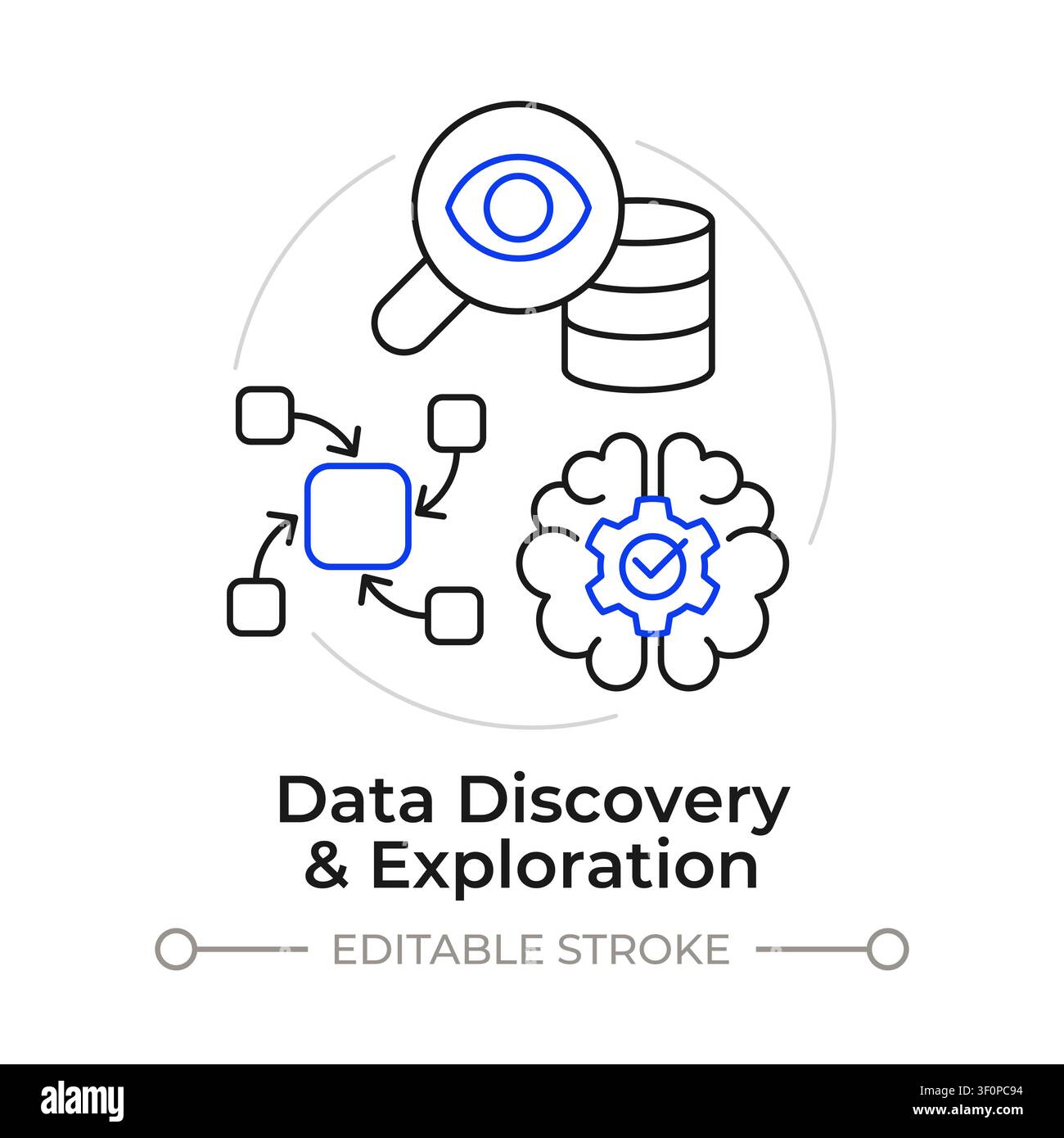 Data discovery and exploration duotone line art concept icon Stock Vector