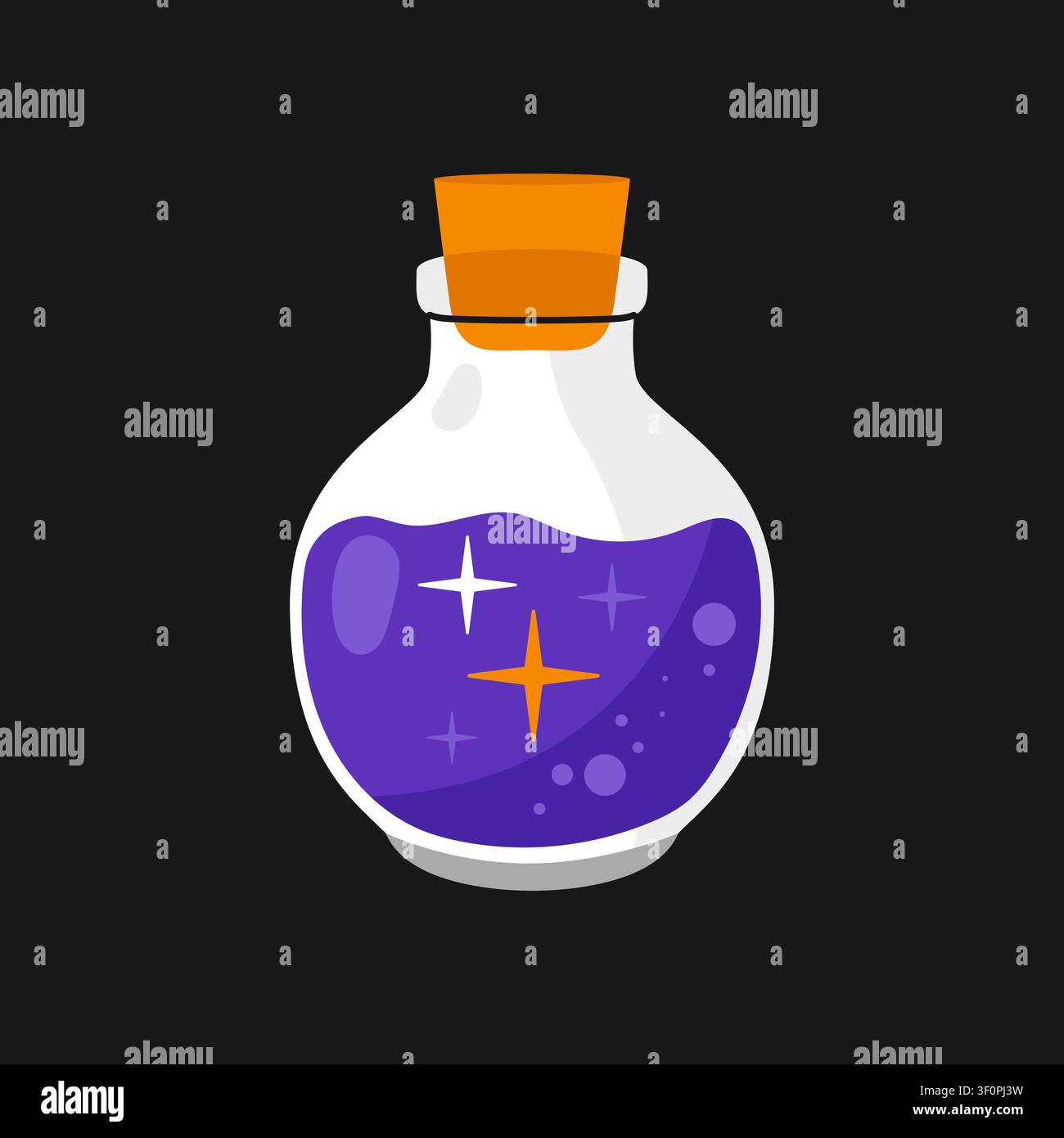 Magic potion bottle with sparkling liquid vector halloween illustration element Stock Vector
