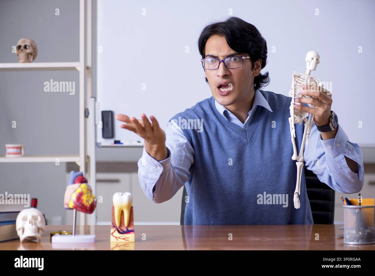 Young lecturer teacher teaching anatomy Stock Photo