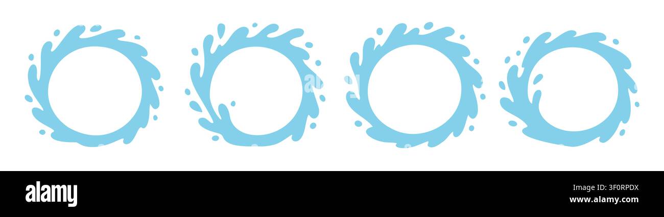 Vector water splash circle logo icon. Round water splash flat frame liquid abstract background design. Stock Vector