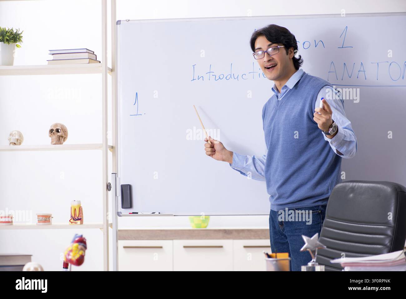 Young lecturer teacher teaching anatomy Stock Photo
