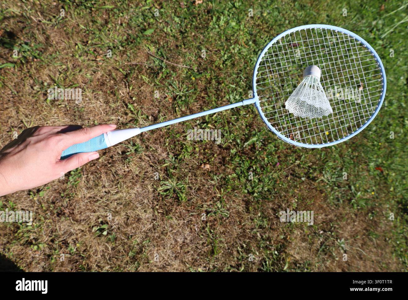 Hand Holding Badminton Racket And Shuttlecock Stock Photo
