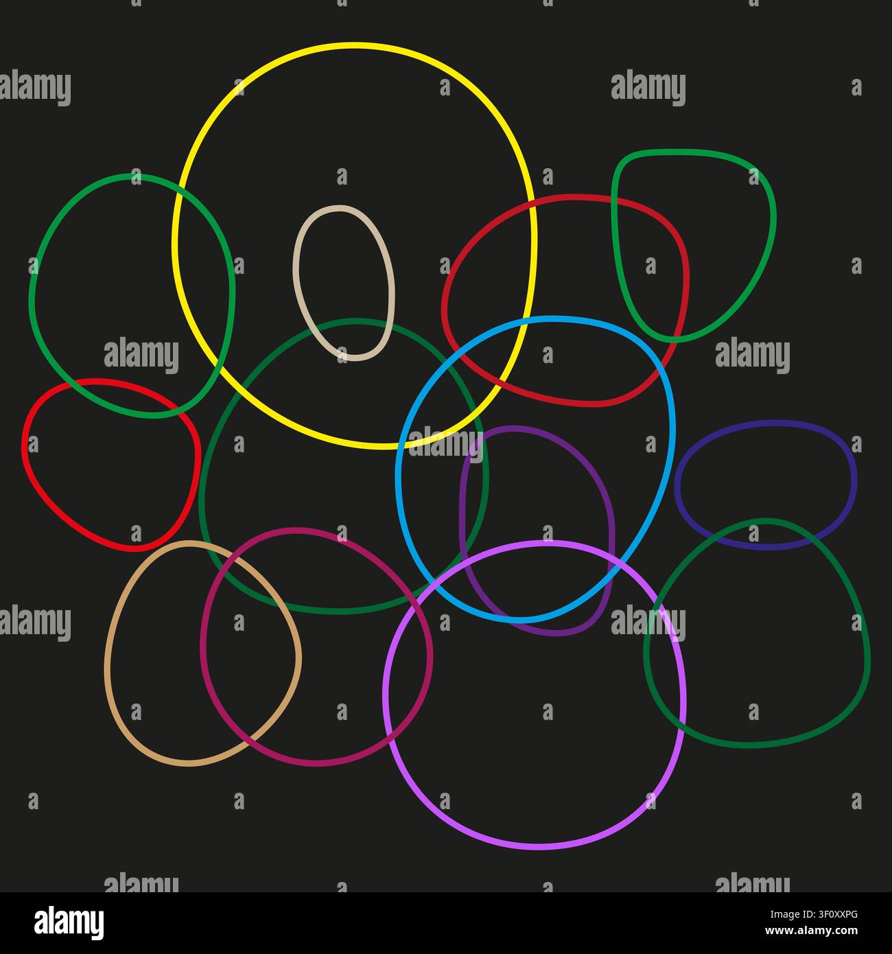 Overlapping ellipse loop feature colorful vector pattern. This abstract geometric wireframe visualizes simple tech networks. eps 10 Stock Vector
