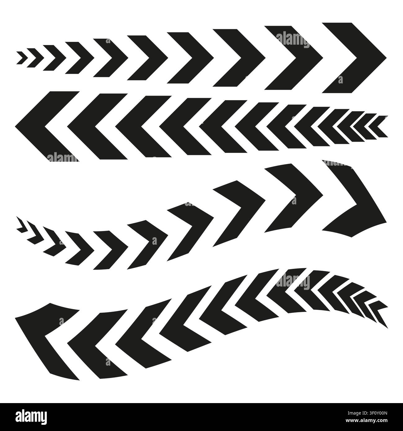 Chevron arrow trail feature black vector collection. This abstract geometric sequence highlights modern tech navigation. eps 10 Stock Vector