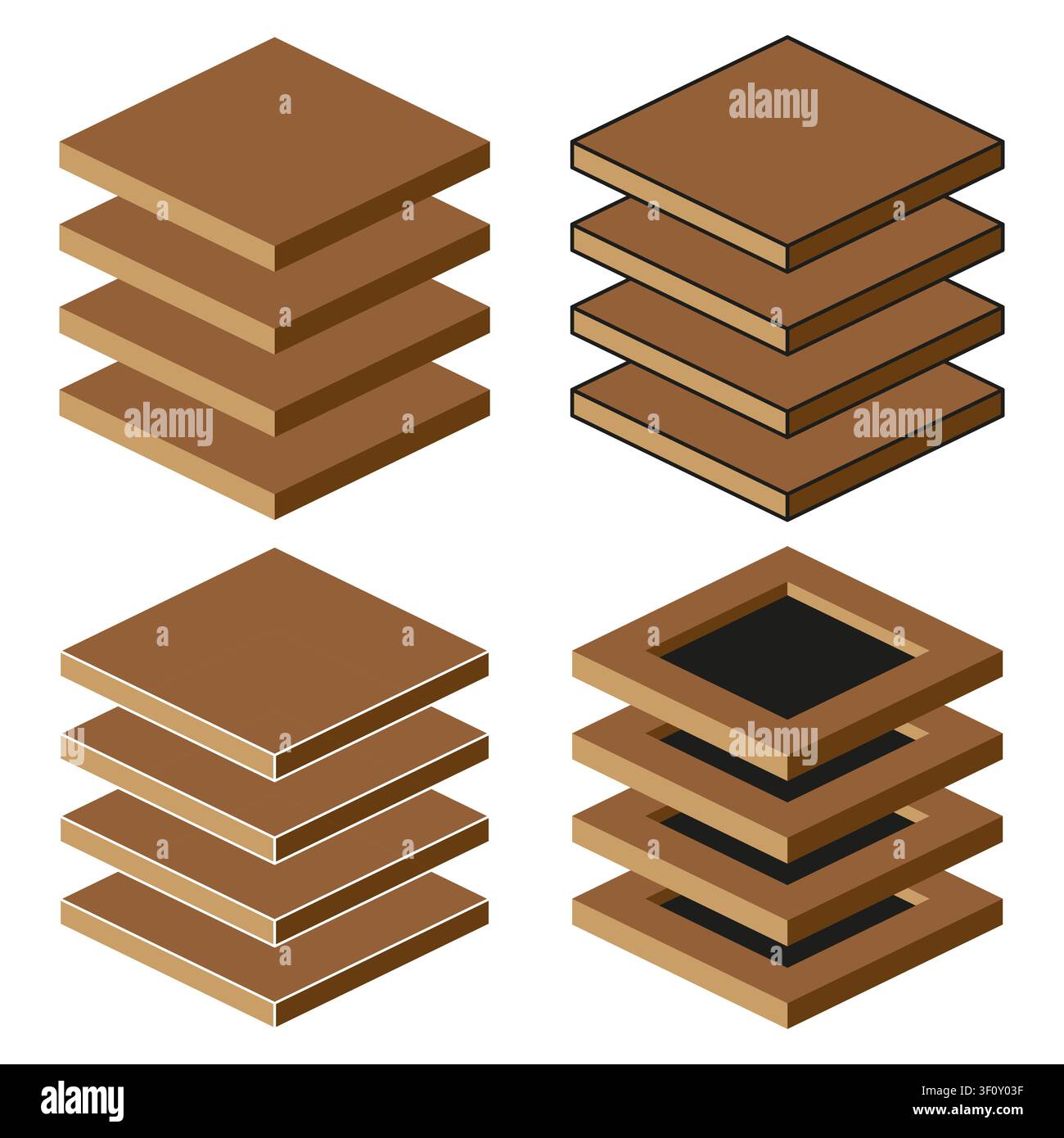 Isometric block stack feature wooden vector set. This geometric 3d layer represents simple modern construction layouts. eps 10 Stock Vector