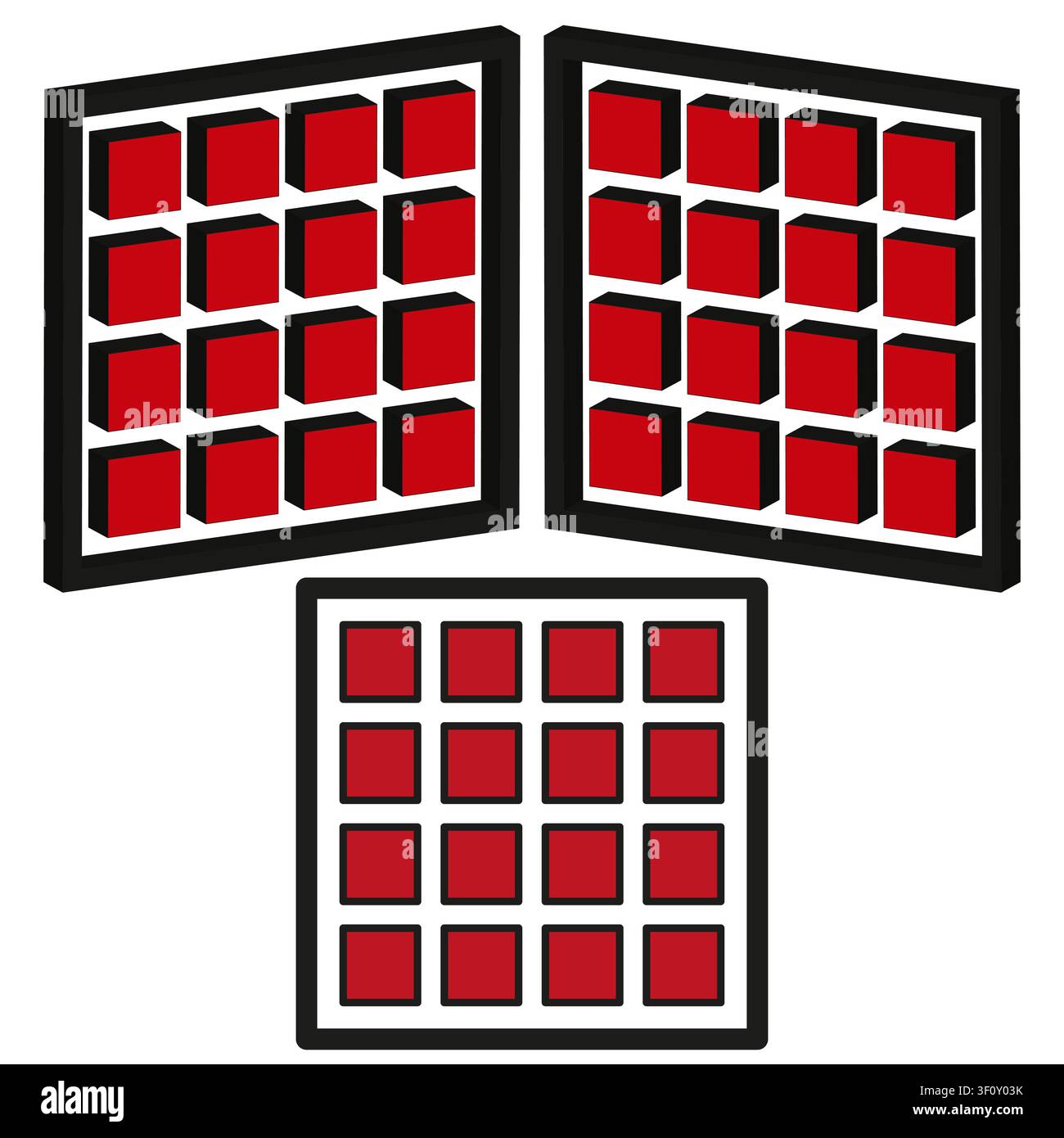 Isometric square grid feature red vector set. This geometric 3d block represents simple abstract modern tech layouts. eps 10 Stock Vector
