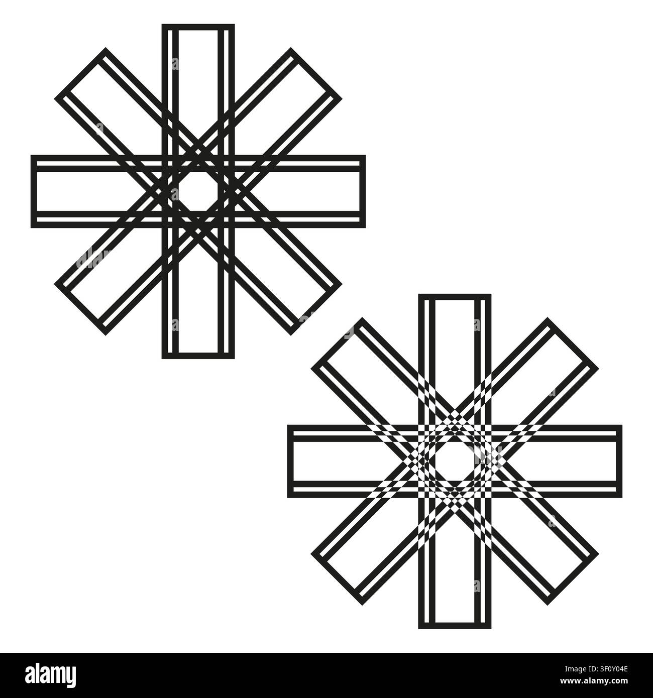 Geometric cross star set black vector shape features line art. Abstract wireframe represents modern structure. eps 10 Stock Vector