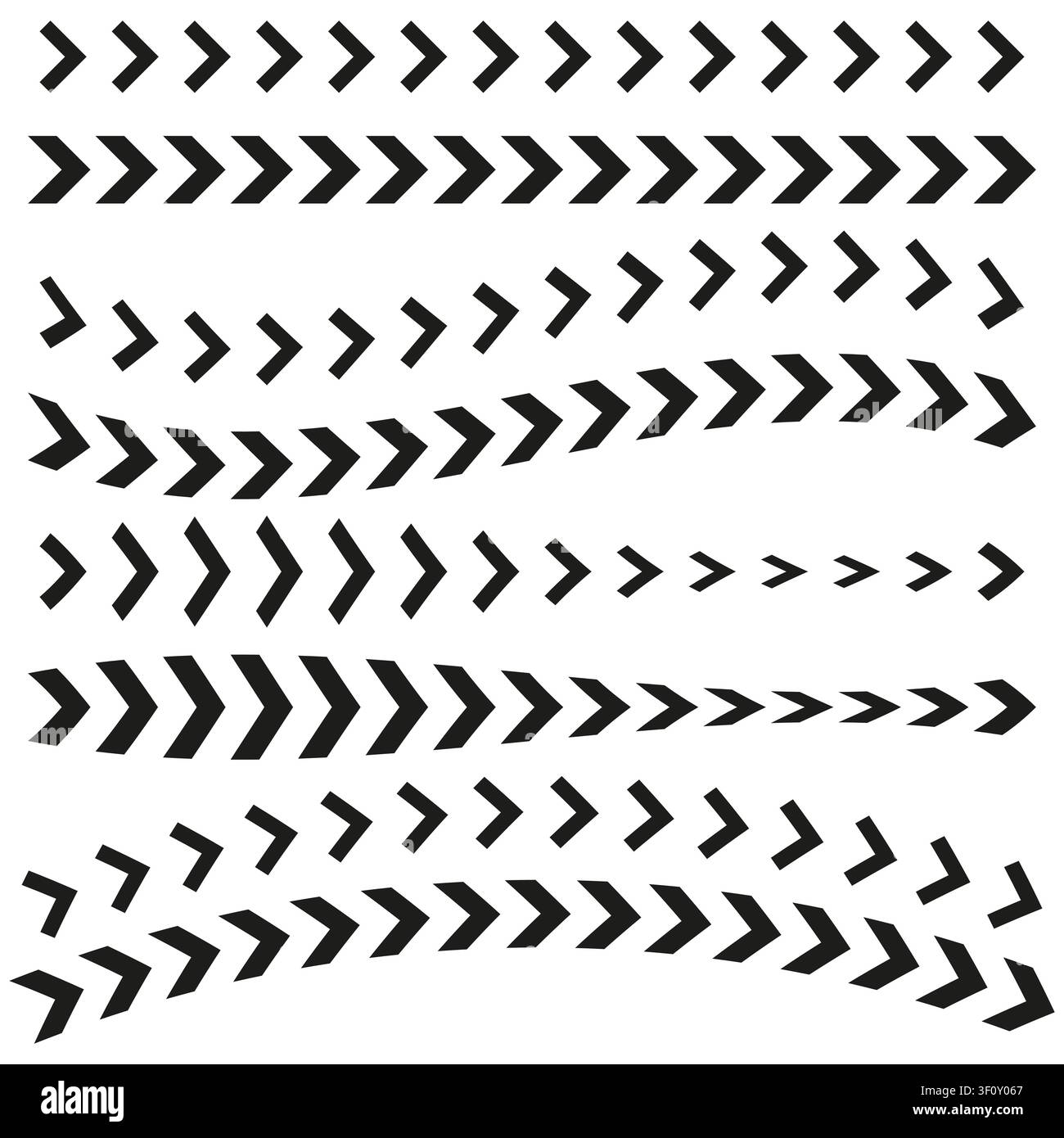 Chevron arrow trail feature black vector collection. This abstract geometric sequence enhances modern tech navigation. eps 10 Stock Vector