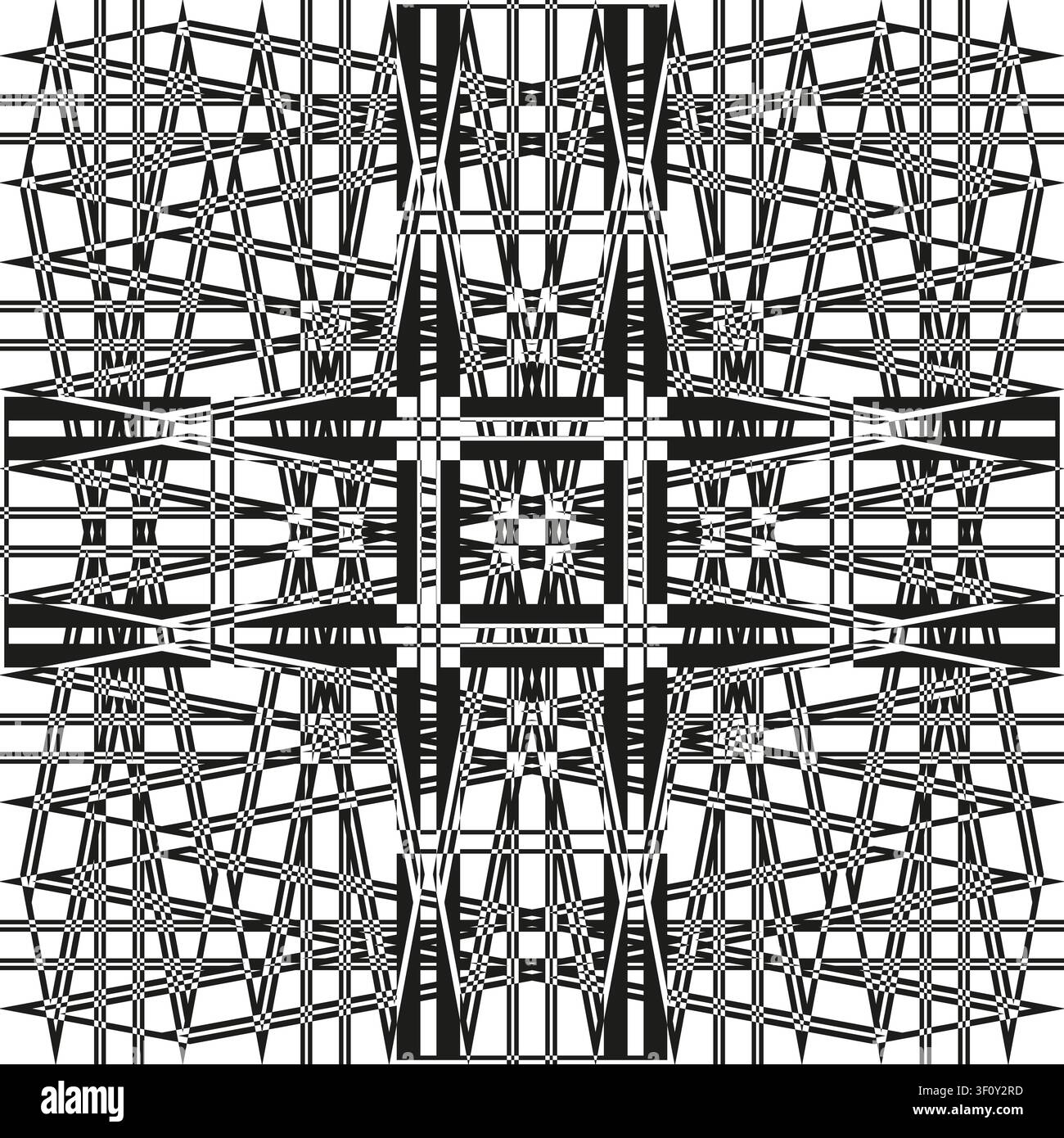 Seamless geometric grid pattern black vector background features lines. Complex optical illusion enhances modern wrapper. Stock Vector