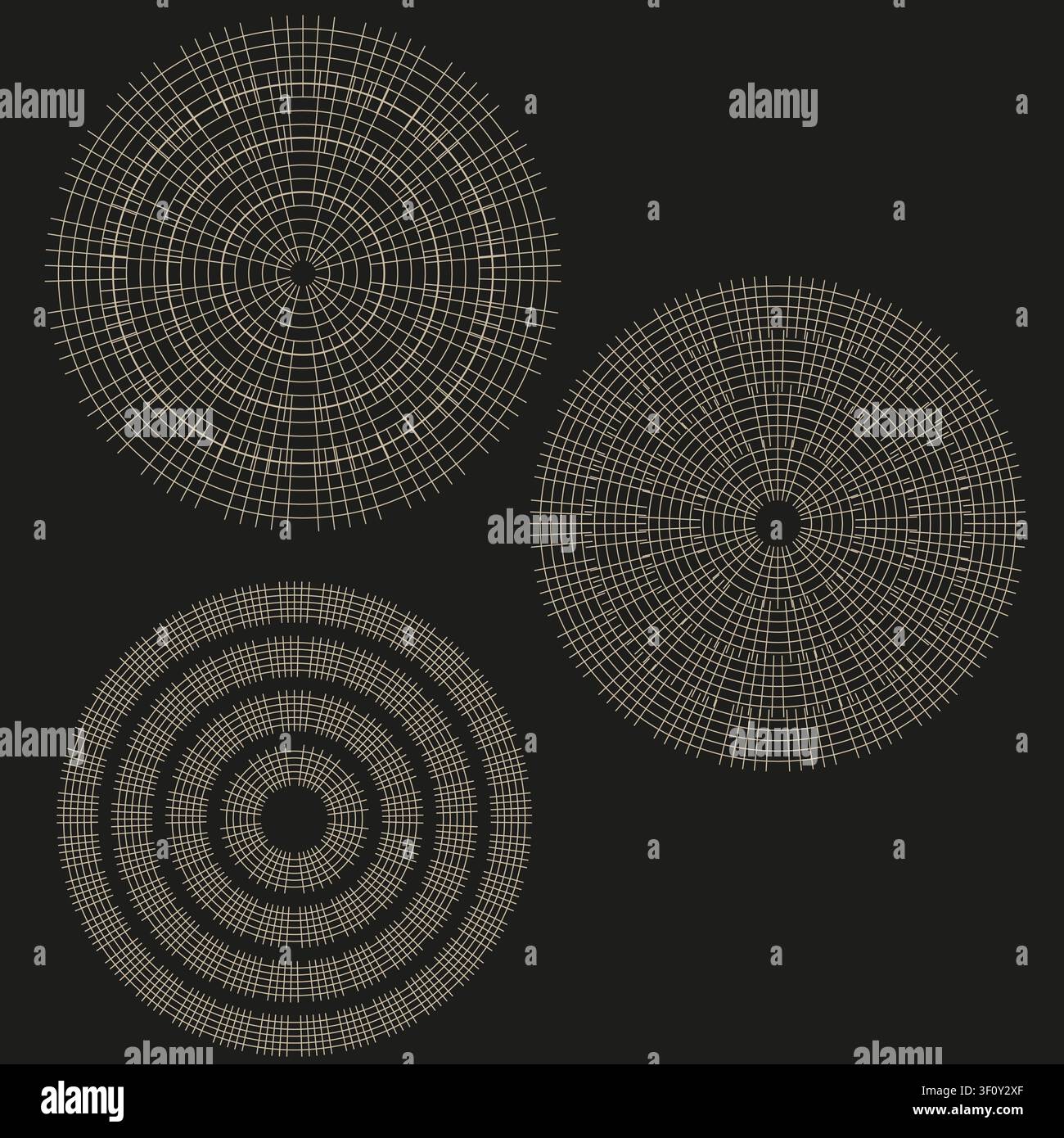 Circular wireframe web feature beige vector pattern. This abstract geometric radar represents hypnotic tech backgrounds. Stock Vector