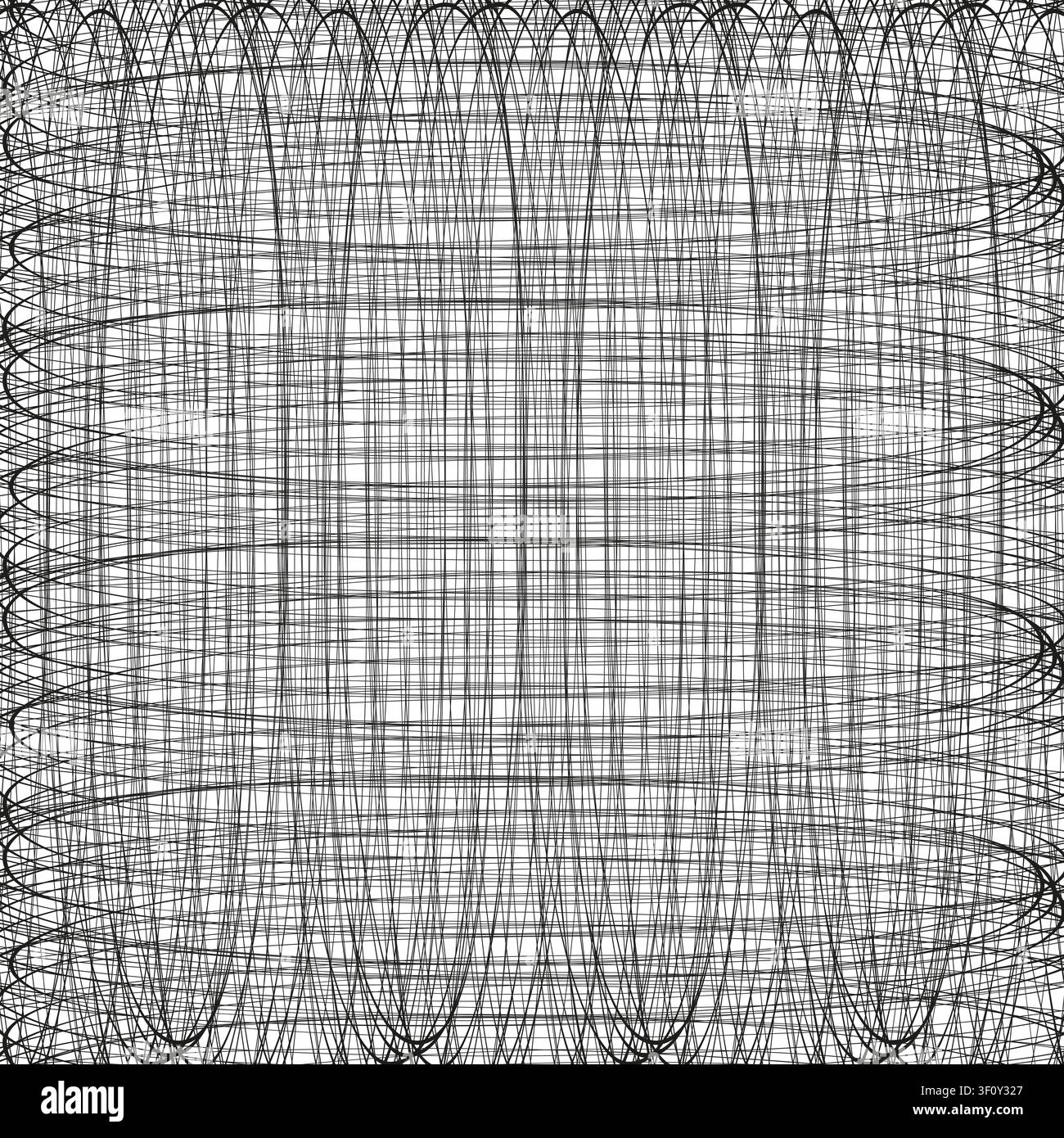 Abstract wireframe loop feature black vector pattern. This chaotic spiral coil visualizes hypnotic modern art backgrounds. Stock Vector