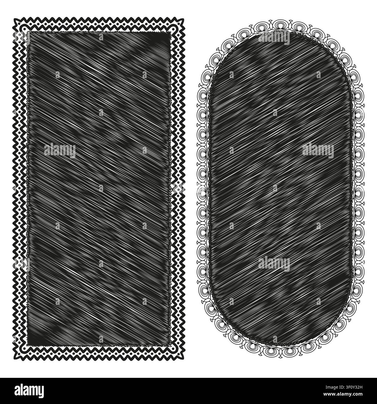 Abstract drawn rug feature black vector pattern. This chaotic scribble carpet complements modern home interior layouts. Stock Vector