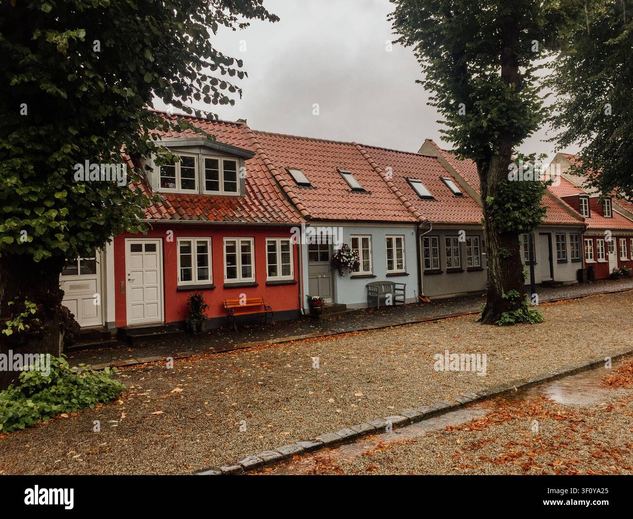 Colorful small houses in a Danish village street Stock Photo