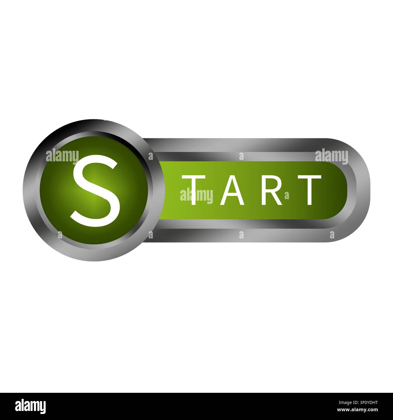 Start text glossy button color vector element features shiny UI. The metallic interface concept highlights web designs. Stock Vector