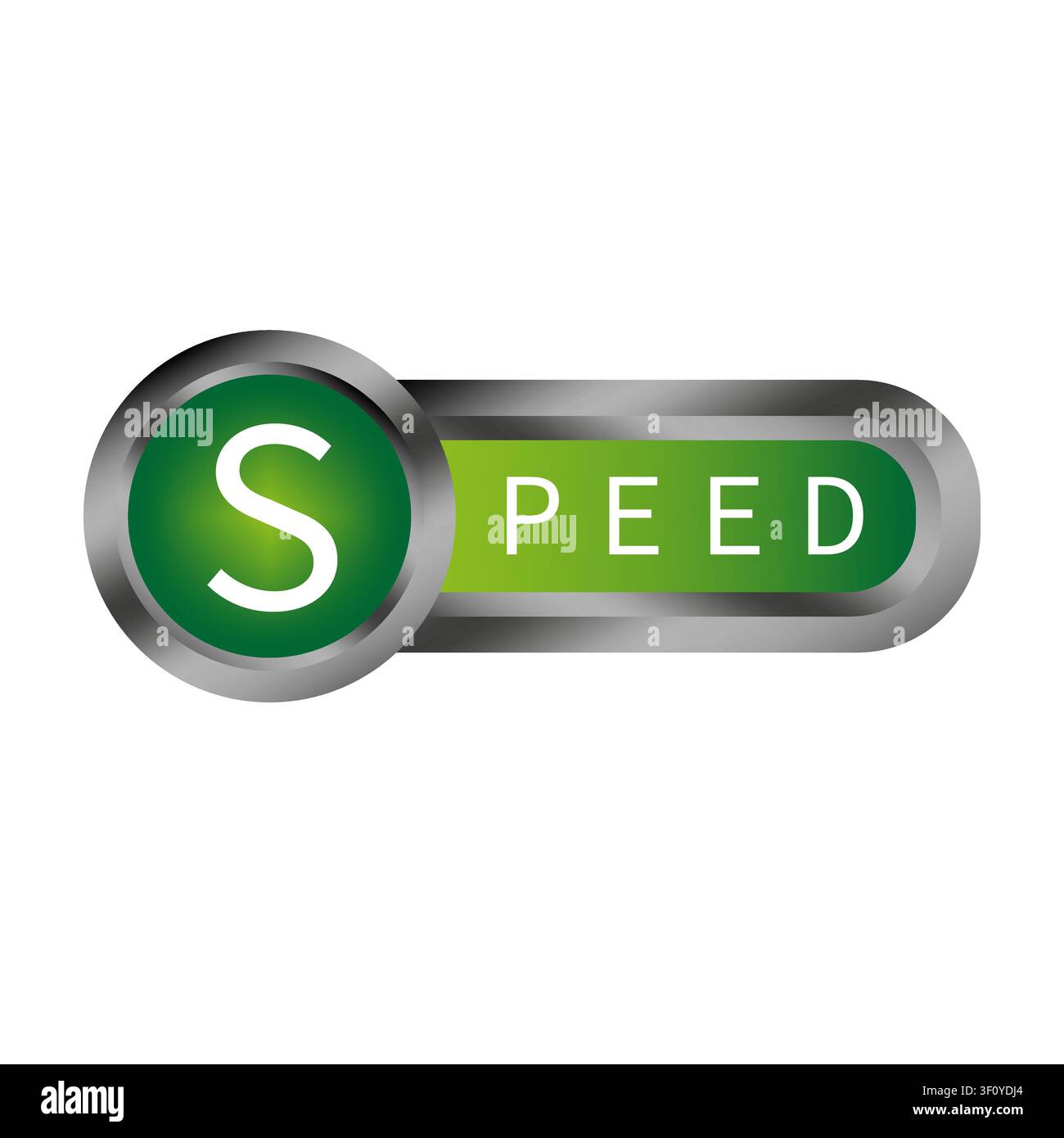 Speed text glossy button color vector element features shiny UI. The metallic interface concept highlights web designs. Stock Vector